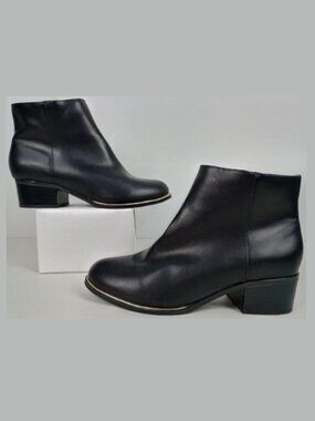 Lane Bryant Womens 10 Black Leather Block Heel Zipper Round Toe Ankle Booties